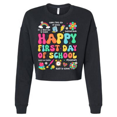 Happy First Day Of School Teacher 1st Back To School Cropped Pullover Crew