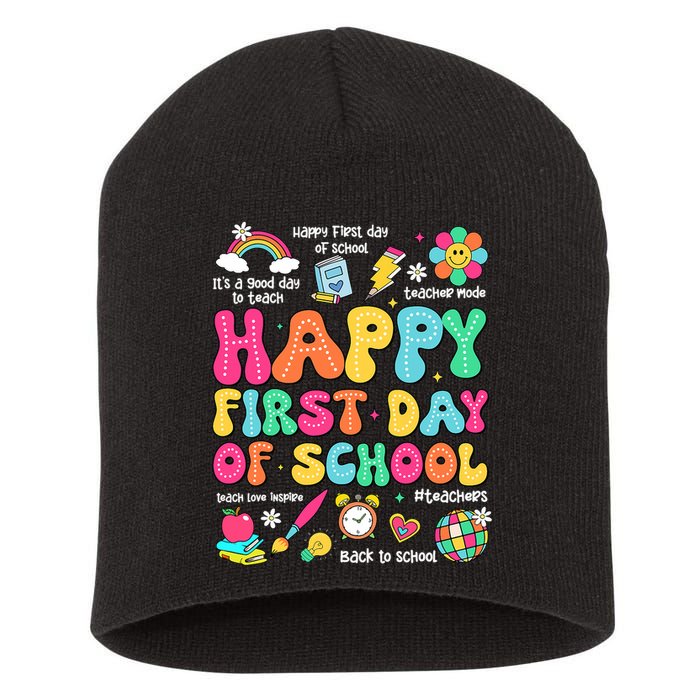 Happy First Day Of School Teacher 1st Back To School Short Acrylic Beanie