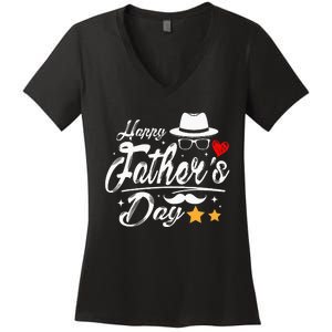 Happy Fathers Day 2024 For Dad Papa Women's V-Neck T-Shirt