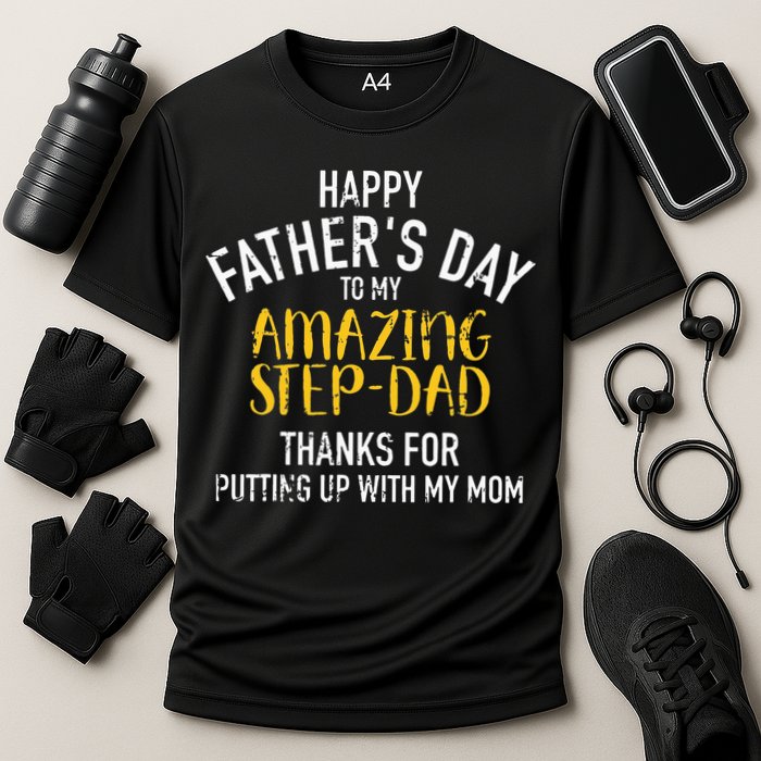 Happy Fathers Day Step Dad Cooling Performance Crew T-Shirt