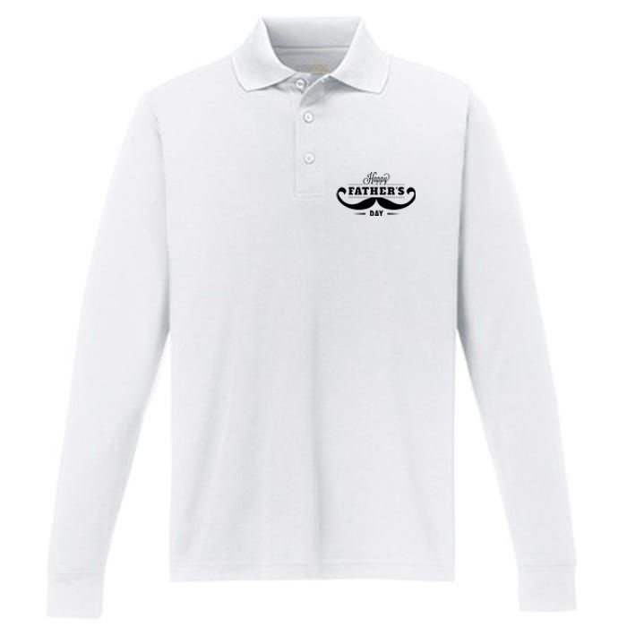 Happy Fathers Day Mustache Decor Proud Dad Fathers Day Performance Long Sleeve Polo