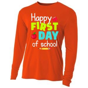 Happy First Day Of School Back To School Teacher Student Cooling Performance Long Sleeve Crew