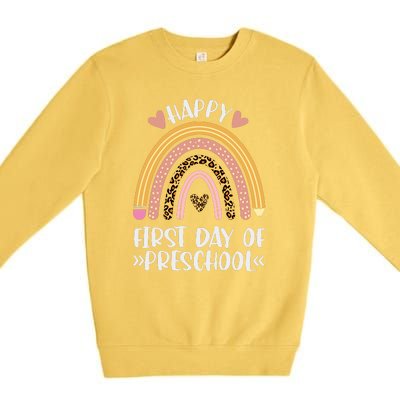 Happy First Day Of Preschool Back To School Leopard Rainbow Premium Crewneck Sweatshirt