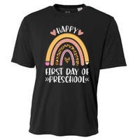 Happy First Day Of Preschool Back To School Leopard Rainbow Cooling Performance Crew T-Shirt