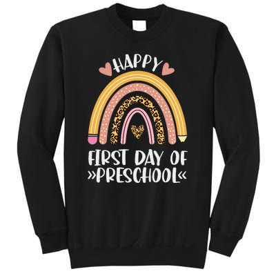 Happy First Day Of Preschool Back To School Leopard Rainbow Sweatshirt