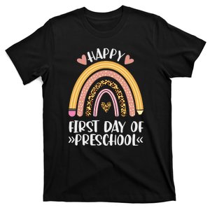 Happy First Day Of Preschool Back To School Leopard Rainbow T-Shirt