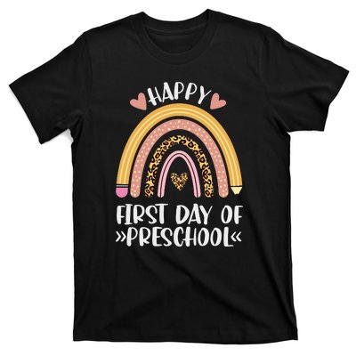 Happy First Day Of Preschool Back To School Leopard Rainbow T-Shirt