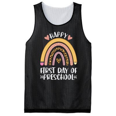 Happy First Day Of Preschool Back To School Leopard Rainbow Mesh Reversible Basketball Jersey Tank