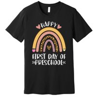 Happy First Day Of Preschool Back To School Leopard Rainbow Premium T-Shirt