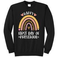 Happy First Day Of Preschool Back To School Leopard Rainbow Tall Sweatshirt