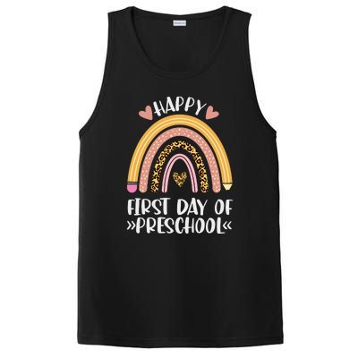 Happy First Day Of Preschool Back To School Leopard Rainbow PosiCharge Competitor Tank