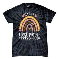 Happy First Day Of Preschool Back To School Leopard Rainbow Tie-Dye T-Shirt