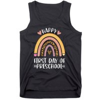 Happy First Day Of Preschool Back To School Leopard Rainbow Tank Top