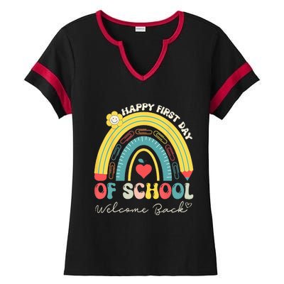 Happy First Day Of School Welcome Back To School Teachers Ladies Halftime Notch Neck Tee