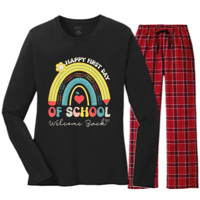 Happy First Day Of School Welcome Back To School Teachers Women's Long Sleeve Flannel Pajama Set 