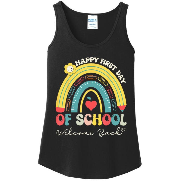 Happy First Day Of School Welcome Back To School Teachers Ladies Essential Tank