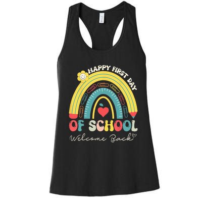 Happy First Day Of School Welcome Back To School Teachers Women's Racerback Tank