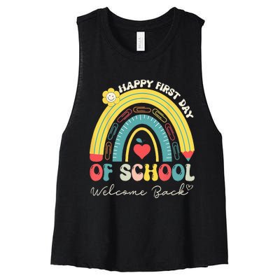 Happy First Day Of School Welcome Back To School Teachers Women's Racerback Cropped Tank