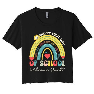 Happy First Day Of School Welcome Back To School Teachers Women's Crop Top Tee