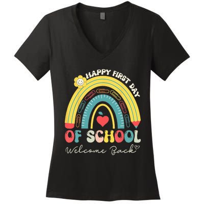 Happy First Day Of School Welcome Back To School Teachers Women's V-Neck T-Shirt