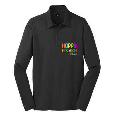 Happy First Day Of School Teacher Back To School Student Silk Touch Performance Long Sleeve Polo