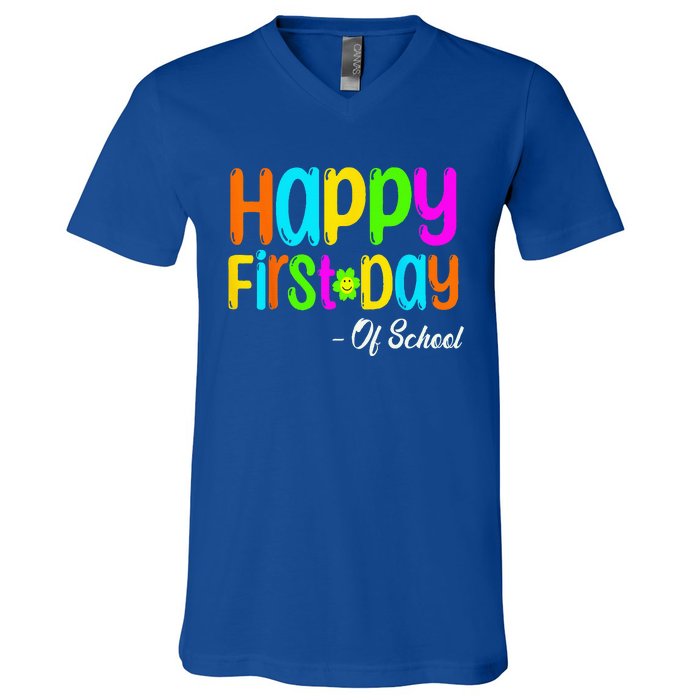 Happy First Day Of School Teacher Back To School Student V-Neck T-Shirt