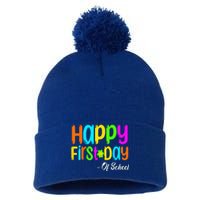 Happy First Day Of School Teacher Back To School Student Pom Pom 12in Knit Beanie