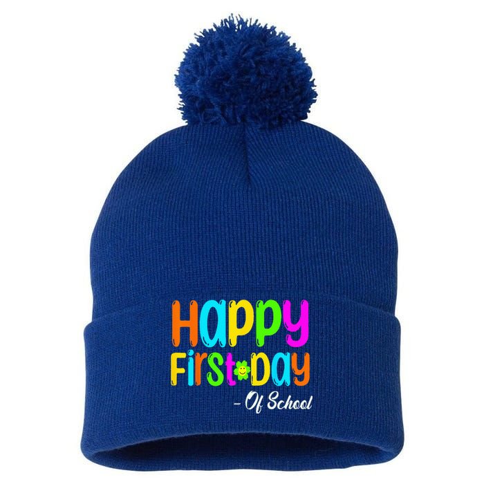 Happy First Day Of School Teacher Back To School Student Pom Pom 12in Knit Beanie