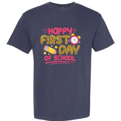 Happy First Day Of School Leopard Teacher Back To School Garment-Dyed Heavyweight T-Shirt