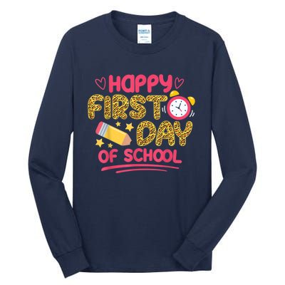 Happy First Day Of School Leopard Teacher Back To School Tall Long Sleeve T-Shirt