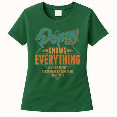 Happy Fathers Day Poppy Knows Everything Womens T-Shirt