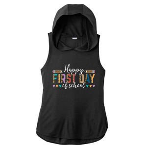 Happy First Day Of School Teacher Leopard Back To School Ladies PosiCharge Tri-Blend Wicking Draft Hoodie Tank