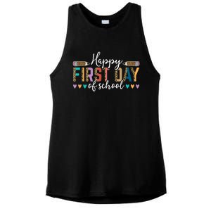 Happy First Day Of School Teacher Leopard Back To School Ladies PosiCharge Tri-Blend Wicking Tank