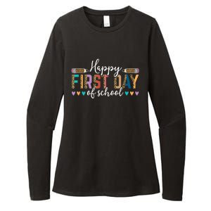 Happy First Day Of School Teacher Leopard Back To School Womens CVC Long Sleeve Shirt