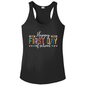 Happy First Day Of School Teacher Leopard Back To School Ladies PosiCharge Competitor Racerback Tank