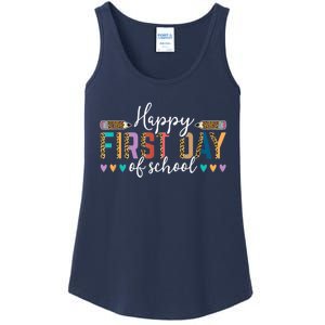 Happy First Day Of School Teacher Leopard Back To School Ladies Essential Tank