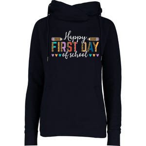 Happy First Day Of School Teacher Leopard Back To School Womens Funnel Neck Pullover Hood