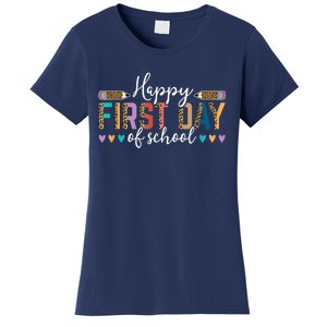 Happy First Day Of School Teacher Leopard Back To School Women's T-Shirt