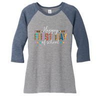 Happy First Day Of School Teacher Leopard Back To School Women's Tri-Blend 3/4-Sleeve Raglan Shirt