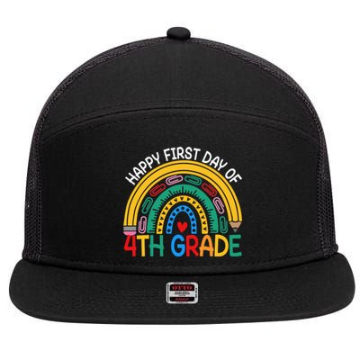 Happy First Day Of 4Th Grade Rainbow Team Fourth Grade Funny Gift 7 Panel Mesh Trucker Snapback Hat