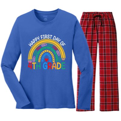 Happy First Day Of 4Th Grade Rainbow Team Fourth Grade Funny Gift Women's Long Sleeve Flannel Pajama Set 