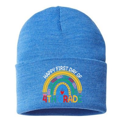 Happy First Day Of 4Th Grade Rainbow Team Fourth Grade Funny Gift Sustainable Knit Beanie