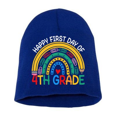 Happy First Day Of 4Th Grade Rainbow Team Fourth Grade Funny Gift Short Acrylic Beanie