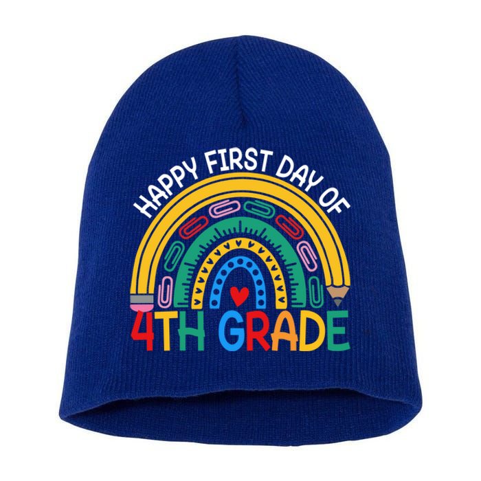 Happy First Day Of 4Th Grade Rainbow Team Fourth Grade Funny Gift Short Acrylic Beanie