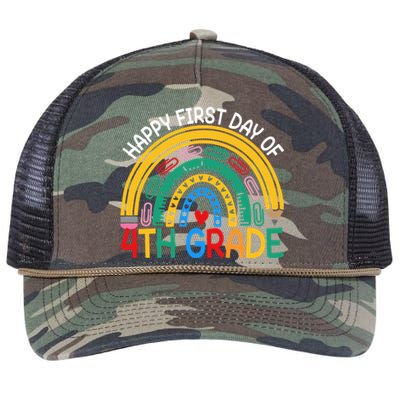 Happy First Day Of 4Th Grade Rainbow Team Fourth Grade Funny Gift Retro Rope Trucker Hat Cap