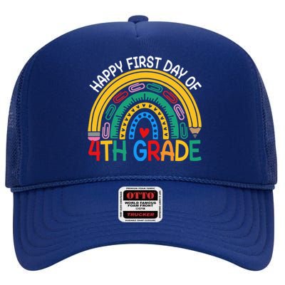 Happy First Day Of 4Th Grade Rainbow Team Fourth Grade Funny Gift High Crown Mesh Back Trucker Hat