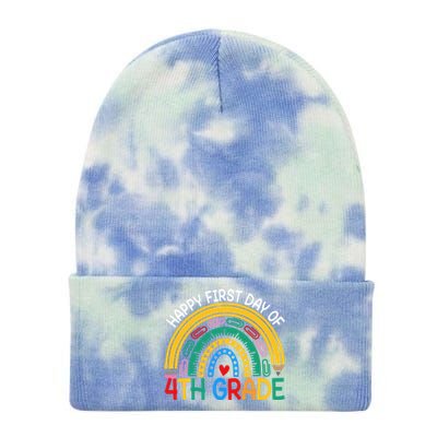 Happy First Day Of 4Th Grade Rainbow Team Fourth Grade Funny Gift Tie Dye 12in Knit Beanie