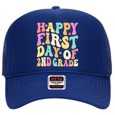 Happy First Day Of 2nd Grade Teachers Back To School High Crown Mesh Back Trucker Hat