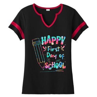 Happy First Day Of School Summers Out For School Ladies Halftime Notch Neck Tee