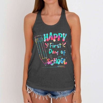 Happy First Day Of School Summers Out For School Women's Knotted Racerback Tank